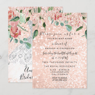 Invitación Bridal Shower Spark Rosa Gold White Dress Florines