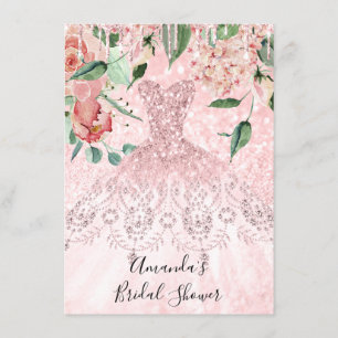 Invitación Bridal Shower Spark Rosa Rosa Vestido Purpurina