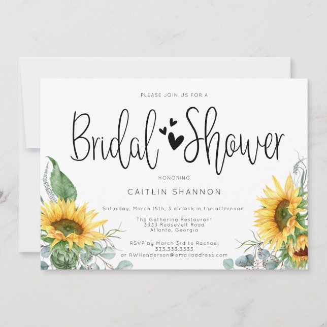 Invitación Bridal Shower Sunflower con corazón (Anverso)