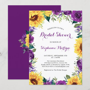 Invitación Bridal Shower Sunflower Purple Floral Border