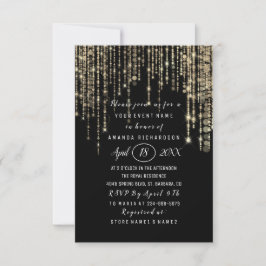 Invitación Bridal Shower Sweet 16th Black White Gold Stripes