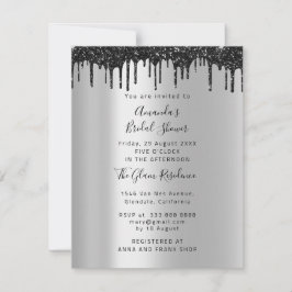 Invitación Bridal Shower Sweet 16th Drips Silver Black Photo