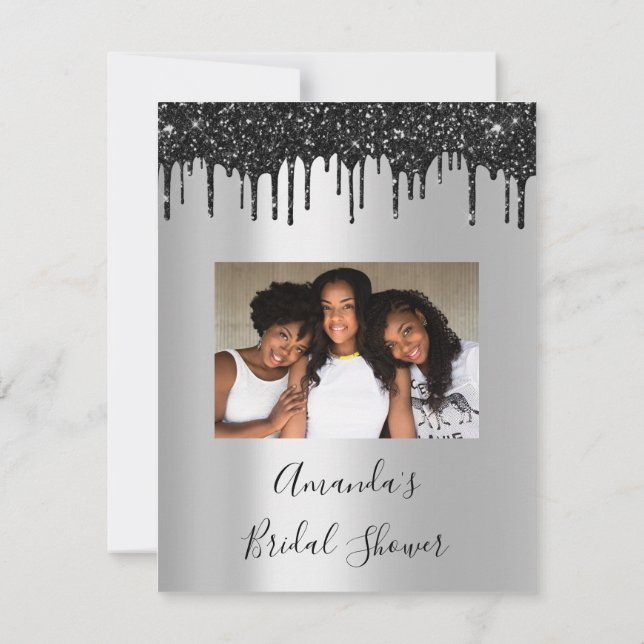 Invitación Bridal Shower Sweet 16th Drips Silver Black Photo (Reverso)