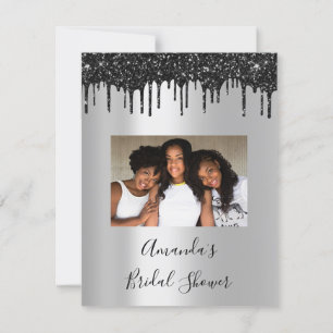 Invitación Bridal Shower Sweet 16th Drips Silver Black Photo