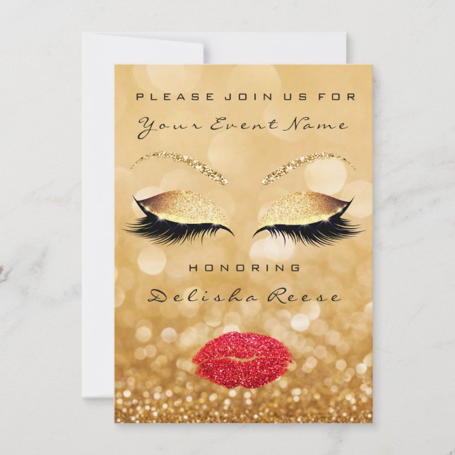 Invitación Bridal Shower Sweet 16th Gold Sparkly Purpurina Ro (Anverso)
