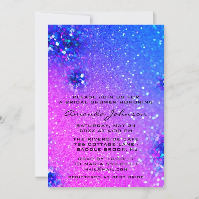 Invitación Bridal Shower Sweet 16th Holographic Purpurina Blu (Anverso)