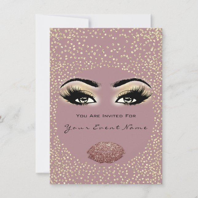Invitación Bridal Shower Sweet 16th Kiss Makeup Rubor (Anverso)