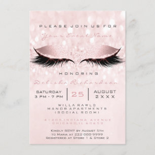 Invitación Bridal Shower Sweet 16th Maquillaje Ojo Rosa Gris