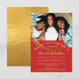 Invitación Bridal Shower Sweet 16th Photo Red Gold Blue