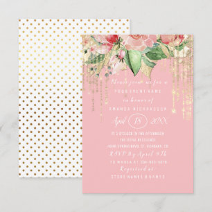 Invitación Bridal Shower Sweet 16th Pink Rose Gold Dots Spark