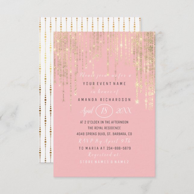 Invitación Bridal Shower Sweet 16th Rosa Gold Stripes (Anverso / Reverso)