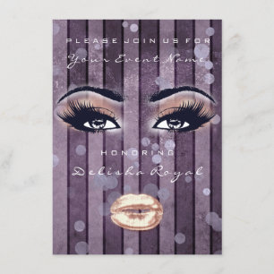 Invitación Bridal Shower Sweet 16th Rosa Ojos Purpurina Púrpu