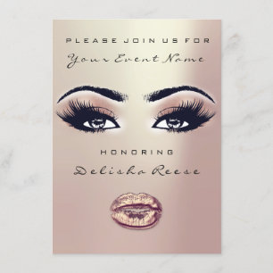 Invitación Bridal Shower Sweet 16th Rosa Ojos Purpurina Skinn