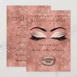 Invitación Bridal Shower Sweet 16th Rosa Purpurina de oro Rub