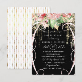 Invitación Bridal Shower Sweet 16th Roses rosados Rubor Black