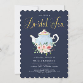 Invitación Bridal Shower Tea Elegante Rubor Floral Gold