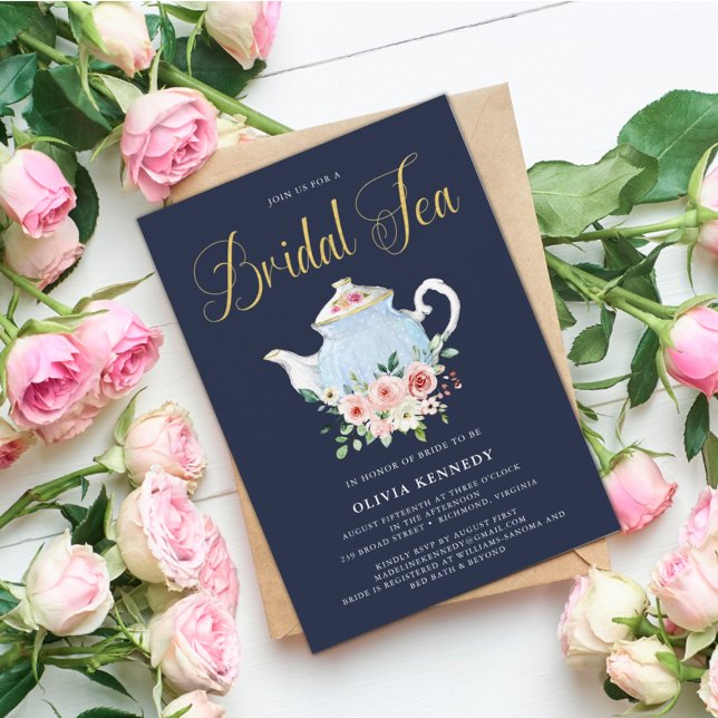 Invitación Bridal Shower Tea Elegante Rubor Floral Gold (Subido por el creador)