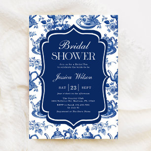 Invitación Bridal Shower Tea Fiesta Blue Chinoiserie
