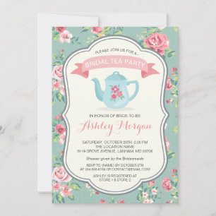 Invitación Bridal Shower Tea Fiesta Elegante Floral Vintage
