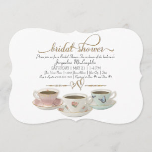 Invitación Bridal Shower Tea Fiesta Teacup Purpurina de oro m