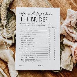 Invitación Bridal Shower Trivia Questionnaire Game Card
