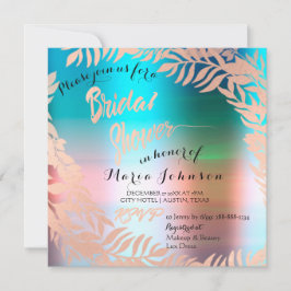 Invitación Bridal Shower Tropical Ocean Ombre Rosa Oro
