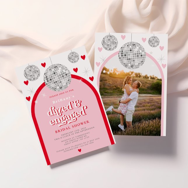 Invitación Bridal Shower Valentines Heart Retro Disco foto (Subido por el creador)