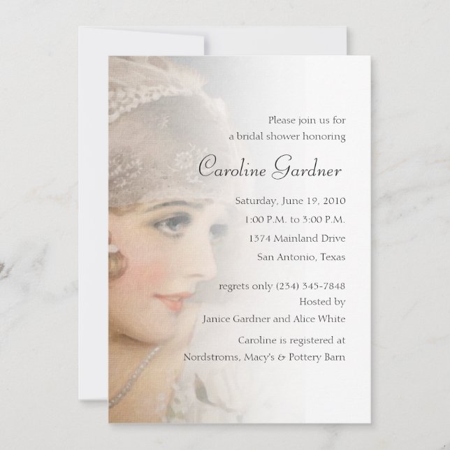 Invitación Bridal Shower Vintage Bride (Anverso)
