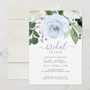 Invitación Bridal Shower Watercolor Bouquet Dusty Azul