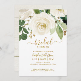 Invitación Bridal Shower Watercolor Bouquet Verde Blanco