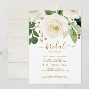 Invitación Bridal Shower Watercolor Bouquet Verde Blanco