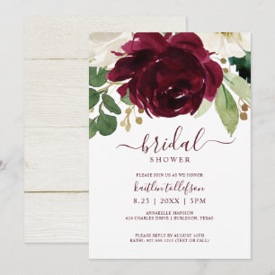Invitación Bridal Shower Watercolor Bouquet Vino de Borgoña