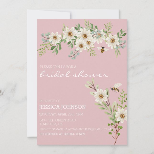 Invitación Bridal Shower Watercolor Floral Daisy Spring Invit (Anverso)