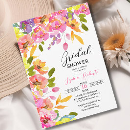 Invitación Bridal Shower watercolor flowers yellow and pink