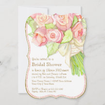 Bridal Shower Watercolor Rose Bouquet Satin Pearls