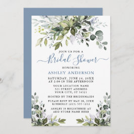 Invitación Bridal Shower Watercolor verde Dusty Azul