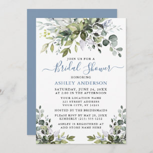 Invitación Bridal Shower Watercolor verde Dusty Azul