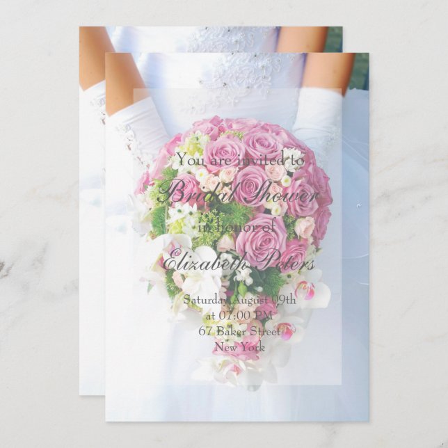 Invitación Bridal Shower White Lace Flower Bouquet Boda (Anverso / Reverso)