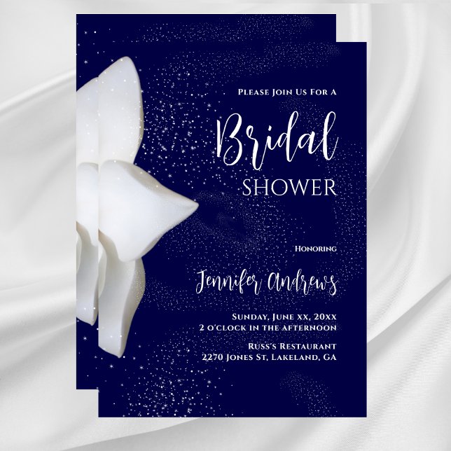 Invitación Bridal Shower White Magnolia Elegante Marina (Bridal Shower White Magnolia Elegant Navy Invitation)