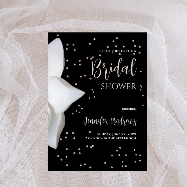 Invitación Bridal Shower White Magnolia Elegante Negro (Bridal Shower White Magnolia Elegant Black Invitation)