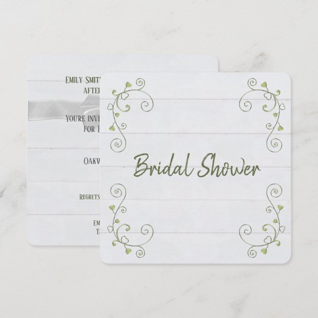 Invitación Bridal Shower White Wood (Anverso / Reverso)