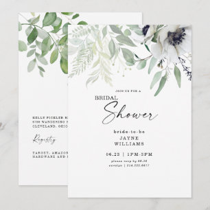 Invitación Bridal Shower Winter White Floral Botánica