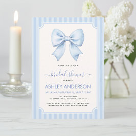 Invitación Bridal Shower with Blue Bow and Stripes