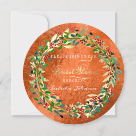 Invitación Bridal Shower Woodland Naranja Floral Oro Verde