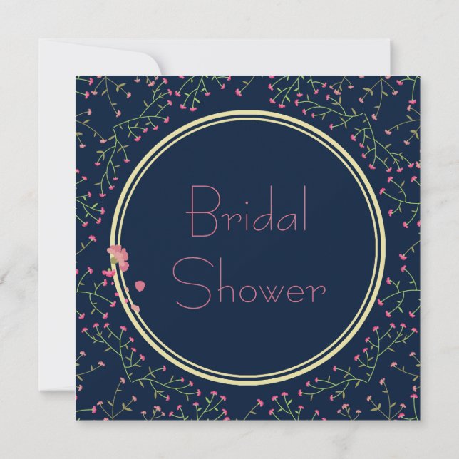 Invitación Bridal Shower | Wreath de flor salvaje azul de med (Reverso)