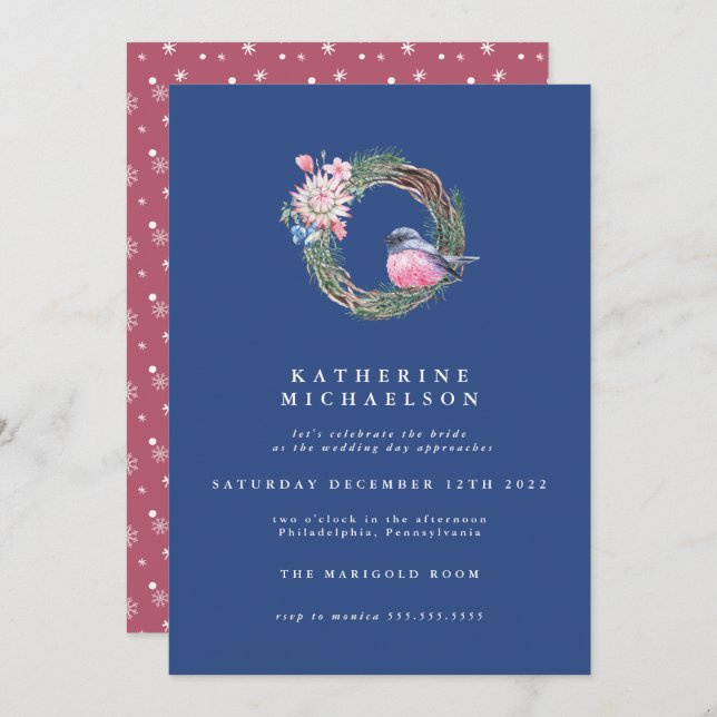 Invitación BRIDAL SHOWER | Wreath invernal acuarela (Anverso / Reverso)