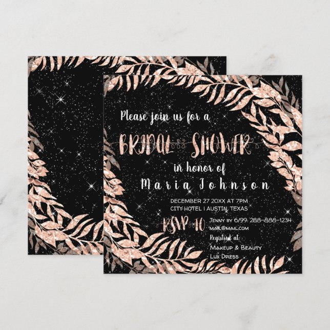 Invitación Bridal Shower Wreath Purpurina Rosa Gold Sky Stars (Anverso / Reverso)