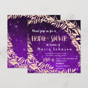 Invitación Bridal Shower Wreath Rosa Gold Sky Stars Purple