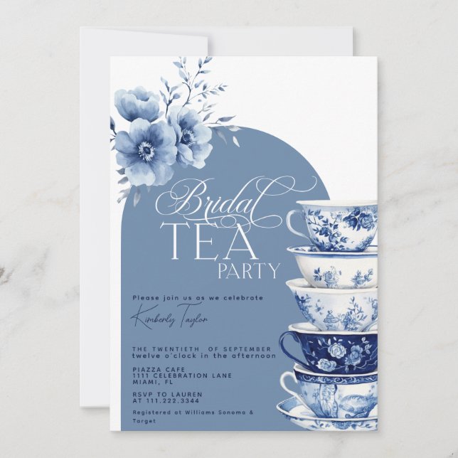 Invitación Bridal Tea Fiesta Dusty Blue Chinoiserie Shower (Anverso)