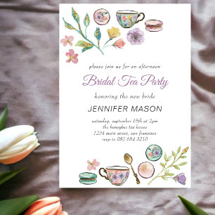 Invitación Bridal Tea Fiesta l Watercolor Flores Purple